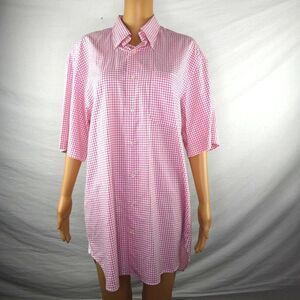 Peter Millar Pink White Grid Check Short Sleeve Button Down Dress Shirt Medium